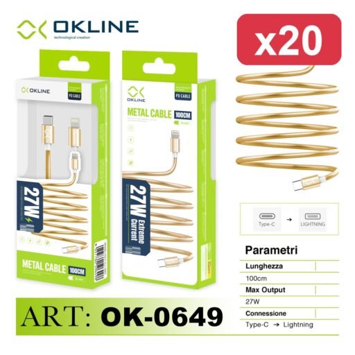OKLINE CAVO 100CM TYPE-C/LIGHT. 27W ORO