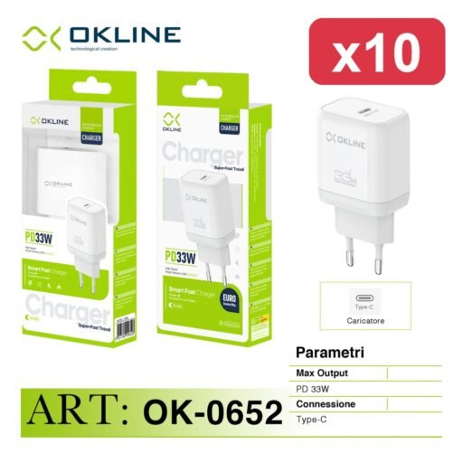 OKLINE CARICATORE TYPE-C PD33W BIANCO