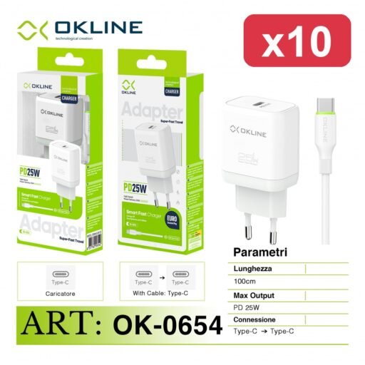 OKLINE CARICATORE PD25W CON CAVO C-C