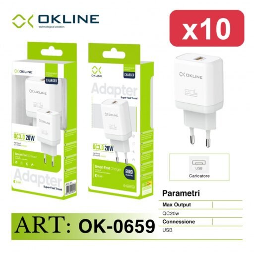 OKLINE CARICATORE USB-A QC3.0 20W