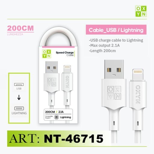 Art.Nt-46715 2 Oxyn Iphone Lightning Usb Cavo 2.1A 200Cm Bianco