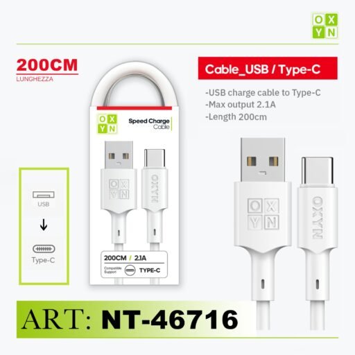 Art.Nt-46716 2 Oxyn Type-C Usb Cavo 2.1A 200Cm Bianco