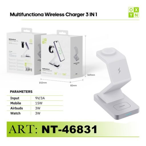 Art.Nt-46831 Oxyn Caricatore Wireless Multifunzionale 3In1 Bianco