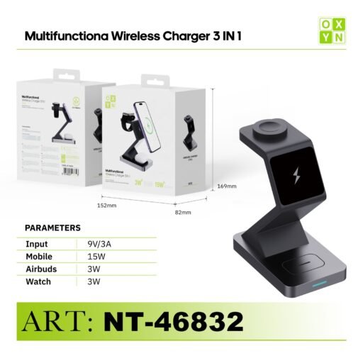 Art.Nt-46832 Oxyn Caricatore Wireless Multifunzionale 3In1 Nero