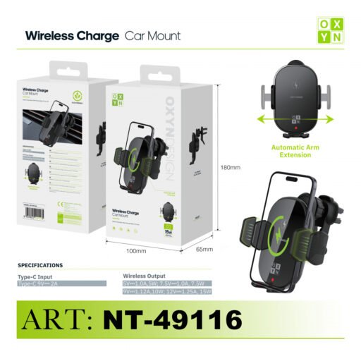 Art.Nt-49116 Oxyn Supporto Auto Ricarica Wireless Nero