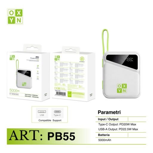 OXYN POWER BANK 5V/3A 5000MAH BIANCO