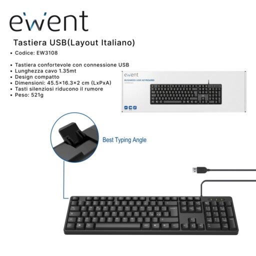 EWENT TASTIERA CON CAVO USB-A