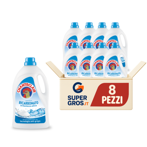 Chanteclair detersivo lavatrice con bicarbonato 1260 ml efficace a basse temperature contro sporco incrostato cartone 8 flaconi