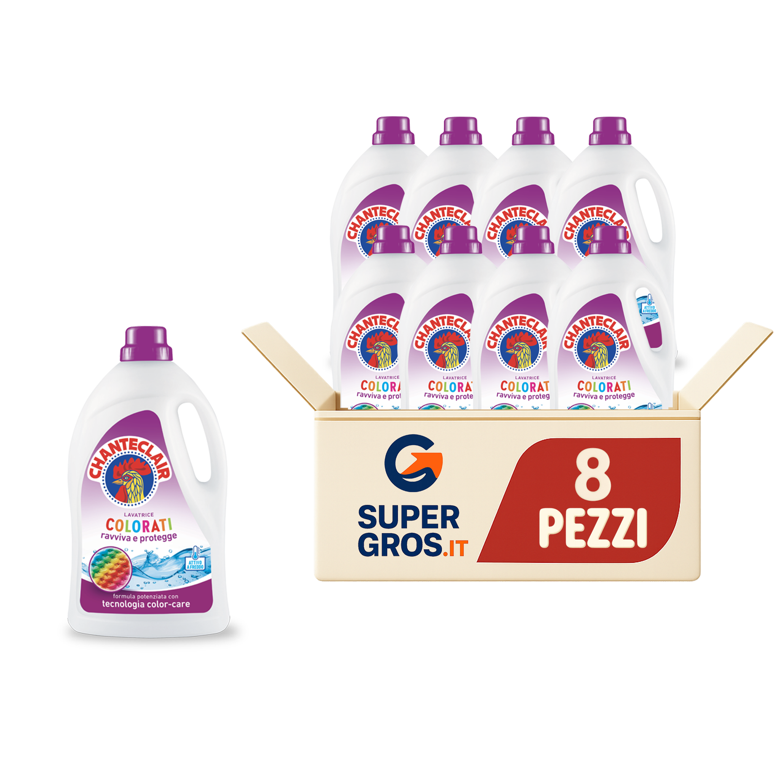 Chanteclair detersivo lavatrice Colorati 1260 ml 28 lavaggi cartone da 8 flaconi EAN 8015194530754