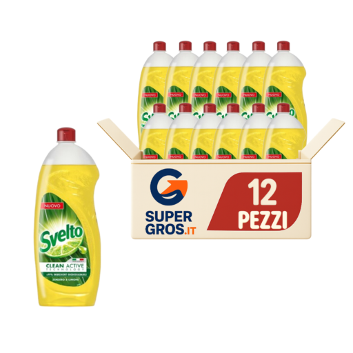 Svelto Clean Active zenzero e limone 1 litro pacco scorta 12 flaconi detersivo piatti a mano